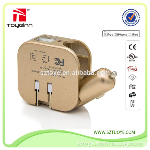 2-in-1 Dual Port USB Car Charger and Home Wall AC Chargers with Foldable Plug Compatible for iPhone